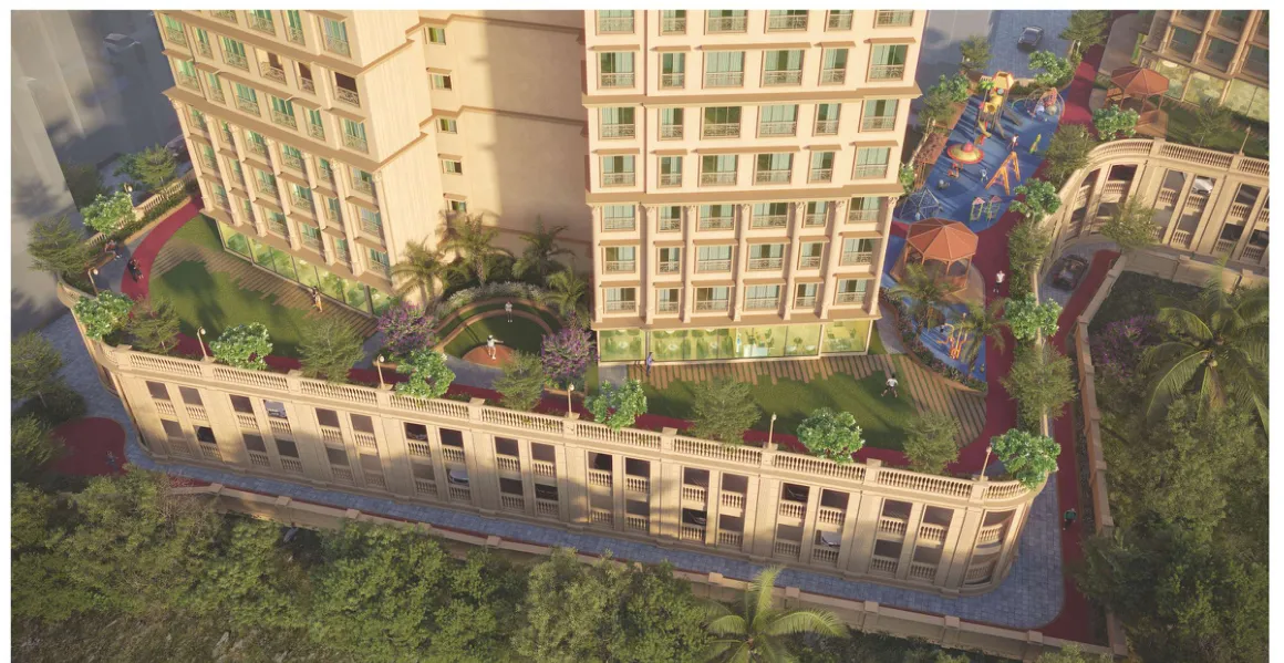 Landscaped podium gardens between the towers